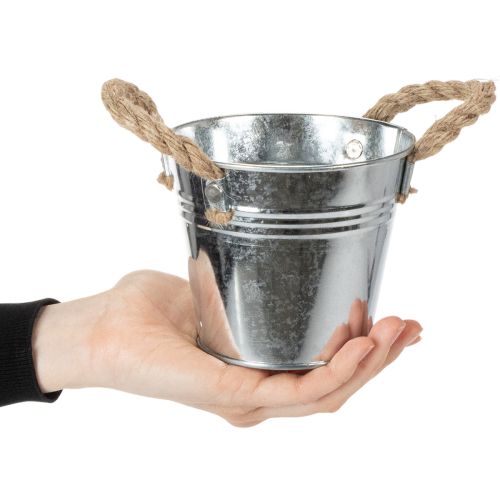 Blizgus metalinis kibiras su virvinėmis rankenomis, Ø12cm | Floristik24.lt