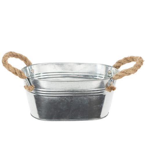 Metalinis dubuo su virvės rankenomis, sidabro spalvos, 22 cm aukščio, 10 cm aukščio pirkti | Floristik24.lt