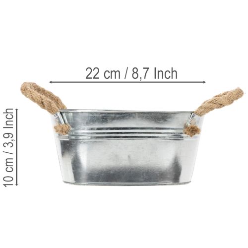 Metalinis dubuo su virvės rankenomis, sidabro spalvos, 22 cm aukščio, 10 cm aukščio | Floristik24.lt