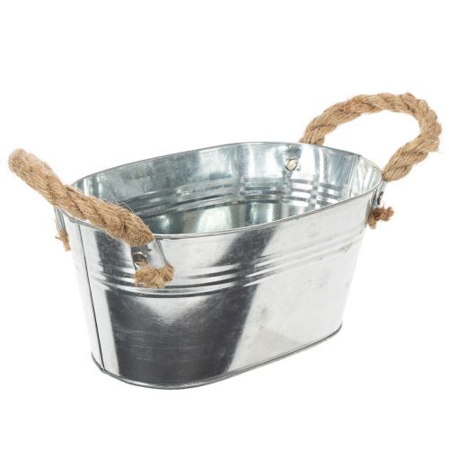 Metalinis dubuo su virvės rankenomis, sidabro spalvos, 22 cm aukščio, 10 cm aukščio | Floristik24.lt