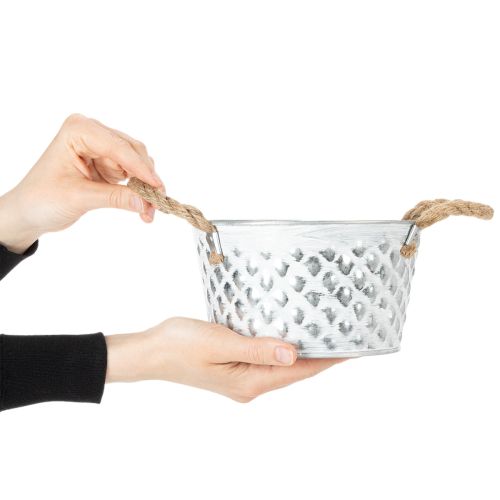 Lakštinio metalo dubuo su virvinėmis rankenomis Ø18cm A10cm | Floristik24.lt
