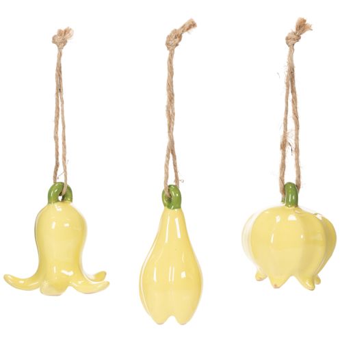 daiktų Keraminiai gėlių pakabukai, linksmo dizaino, gėlių rašto, pavasariškos dekoracijos, 9 cm, 6 vnt.