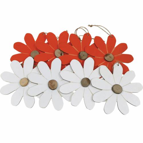 Floristik24 Gėlių pakabukas, dekoratyvinės gėlės oranžinės ir baltos spalvos, medžio apdaila, vasarinės, dekoratyvinės gėlės 8 vnt