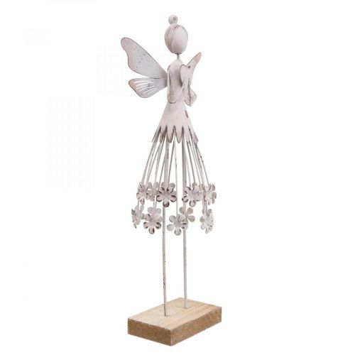 Stalo puošmena gėlių fėja spyruoklinė metalinė dekoracija fėja balta H30,5cm