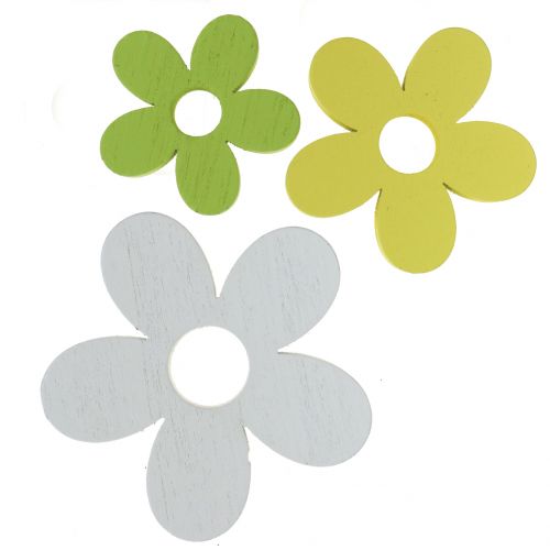 Floristik24 Medinė gėlė balta/geltona/žalia 3cm - 5cm 48 vnt