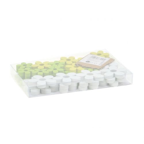 Floristik24 Medinė gėlė balta/geltona/žalia 3cm - 5cm 48 vnt