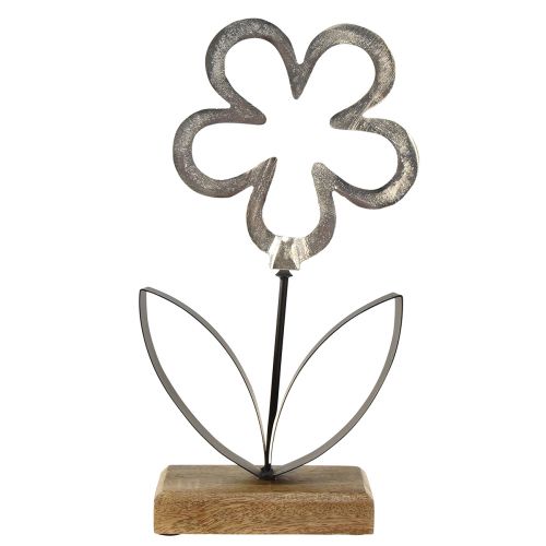 Floristik24 Gėlė Metalinė Dekoracija Sidabrinė Juoda Medinė Pagrindas 15×30cm
