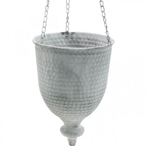 Floristik24 Pakabinamas krepšelis Shabby Chic White Ø21cm su kabliuku ir grandinėle