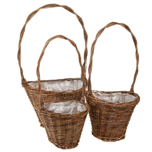daiktų Gėlių krepšelis Gluosnio krepšelio rankena Natūrali 29/23/21 cm 3 vnt. rinkinys