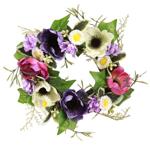 Floristik24 Dirbtinių gėlių vainikas Anemones Daisies Violetinė Balta Ø25cm