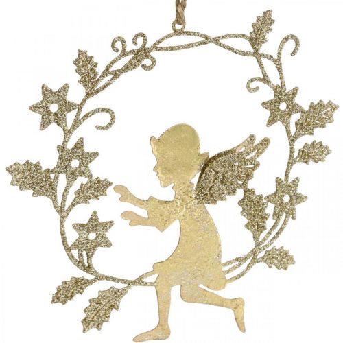 daiktų Angelų vainikas, Kalėdų puošmena, angeliukas pakabinti, metalinis pakabukas Golden H14cm P15,5