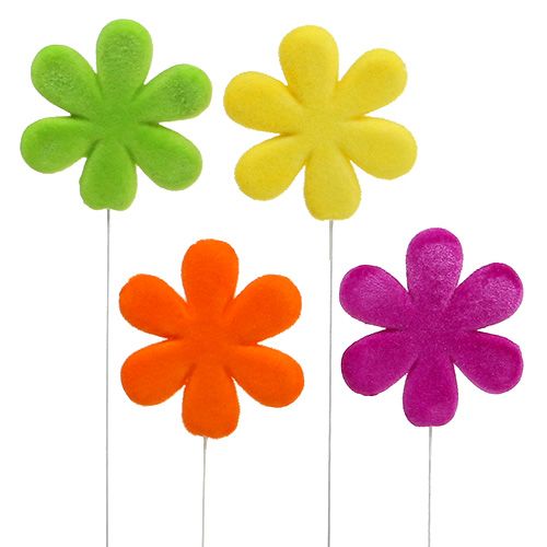 Gėlių lazdelinis žiedas spalvingas flokuotas Ø8,5cm 8 vnt