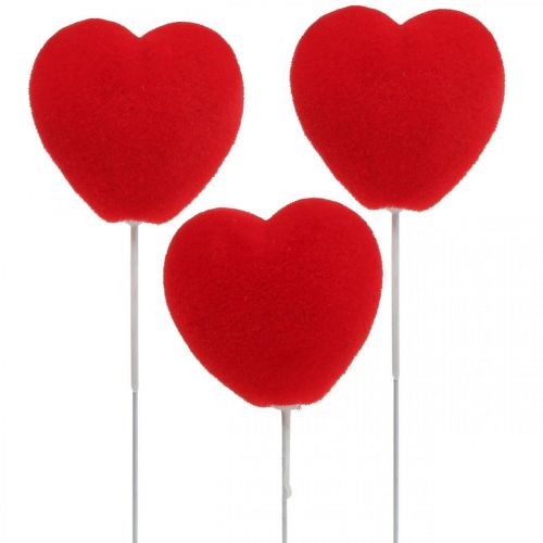 daiktų Gėlių kamštis deco širdies raudona širdelė 6x6cm H26cm 18 vnt