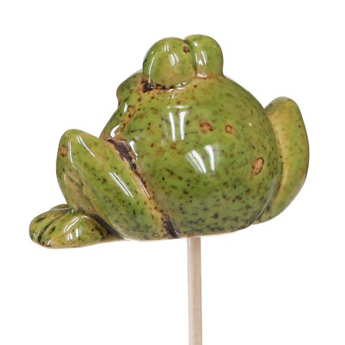daiktų Gėlių kamštis varlė keraminė žalia ruda 6x4x4,5cm 4 vnt