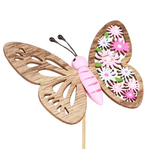 Floristik24 Gėlių kamštukas medinis drugelis 4 spalvų 8x6cm 16 vnt