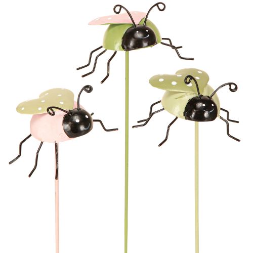 Floristik24 Flower Stick Ladybug Metal Green Pink 7x4cm 6 Vnt
