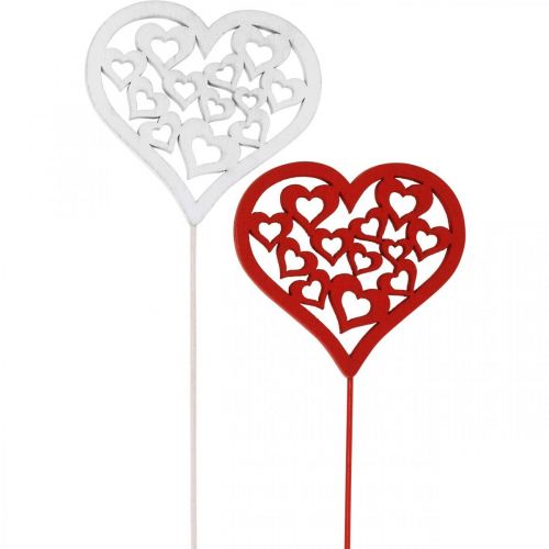 daiktų Gėlių kamštukas širdelė raudona, balta dekoratyvinis kamštis Valentino diena 7cm 12vnt