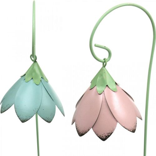 Floristik24 Varpinės gėlės klijavimui, metalinės gėlės, spyruokliniai kamščiai L34cm rožinė, violetinė, mėlyna, balta rinkinys iš 4 vnt.
