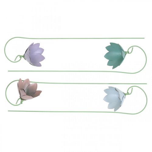 Floristik24 Varpinės gėlės klijavimui, metalinės gėlės, spyruokliniai kamščiai L34cm rožinė, violetinė, mėlyna, balta rinkinys iš 4 vnt.
