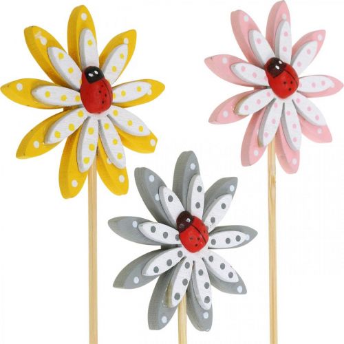 daiktų Deco kamščių gėlės su ladybugs pavasario puošmena mediena Ø5cm 18v