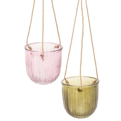 Stiklinis gėlių vazonas / pakabinamas žibintas, violetinis / žalias, 14 cm, 2 vnt. pirkti | Floristik24.lt