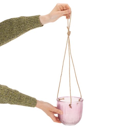 Stiklinis gėlių vazonas / pakabinamas žibintas, violetinis / žalias, 14 cm, 2 vnt. | Floristik24.lt