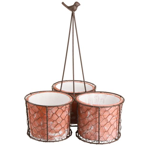 daiktų Gėlių vazonas keraminis tinklinis krepšelis metalinis rudas Ø30cm H11,5cm