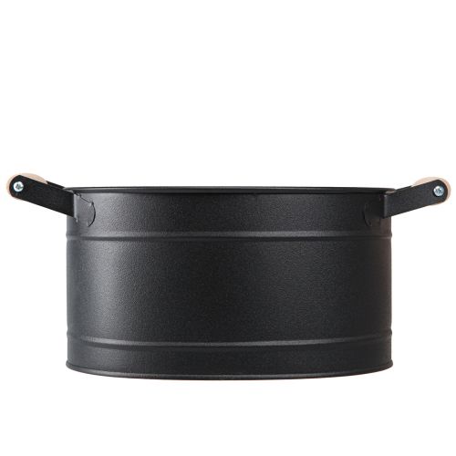 daiktų Gėlių vazonas metalinė ovali rankena juoda natūrali 34x19,5x15cm