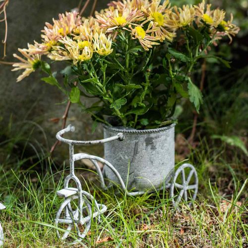 Floristik24 Gėlių vazonas dviratis metalinis vintažinis baltas skalbtas 24 × 13 × 14 cm