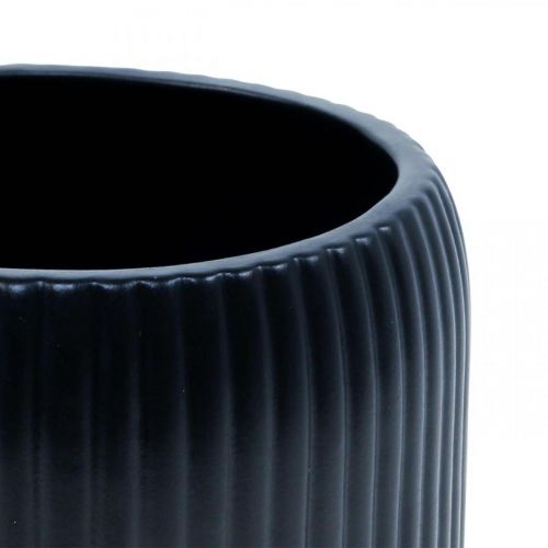 Floristik24 Gėlių vazonas keraminės vazono grioveliai juodi Ø14,5cm H12,5cm