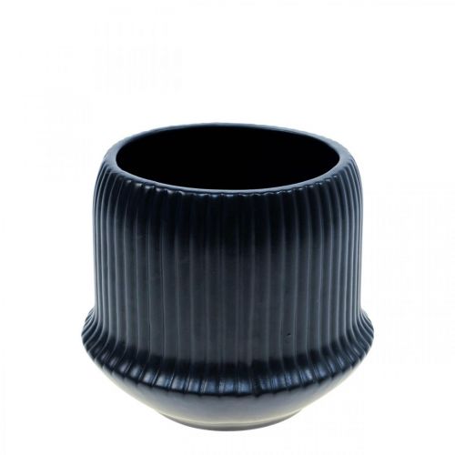 Floristik24 Gėlių vazonas keramikos vazono grioveliai juodi Ø10cm H8,5cm