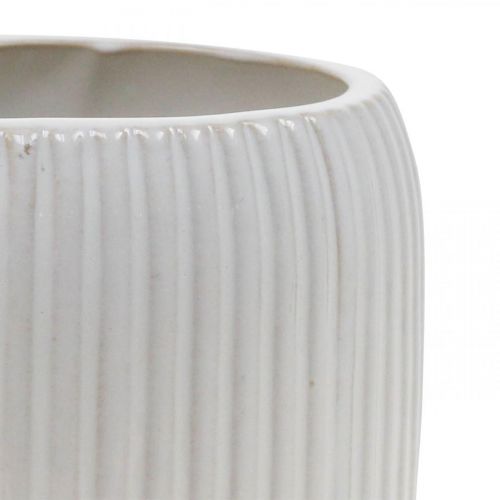 Floristik24 Gėlių vazonas keraminis vazonas su grioveliais baltas Ø14,5cm H12,5cm