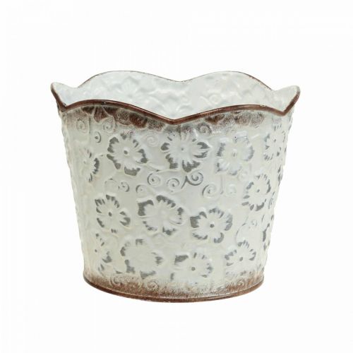 Gėlių vazonas baltas metalinis vazonėlis Ø13cm H11,5cm