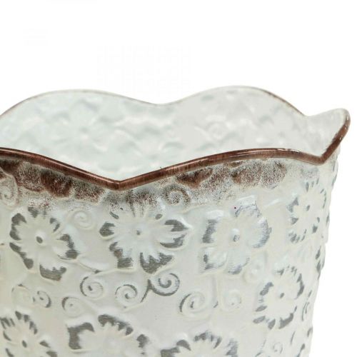 Floristik24 Gėlių vazonas baltas metalinis vazonas, Ø16 cm H12,5 cm