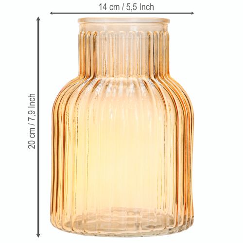 daiktų Gėlių vazos stiklas oranžiniais retro grioveliais Ø13,5cm H20cm
