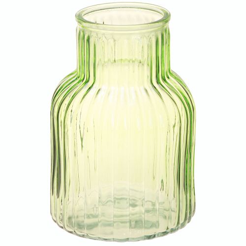 Gėlių vaza retro žalio stiklo vazos grioveliai Ø13,5cm H20cm