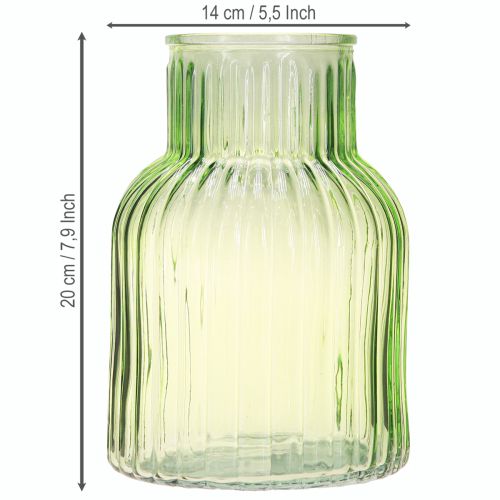 daiktų Gėlių vaza retro žalio stiklo vazos grioveliai Ø13,5cm H20cm