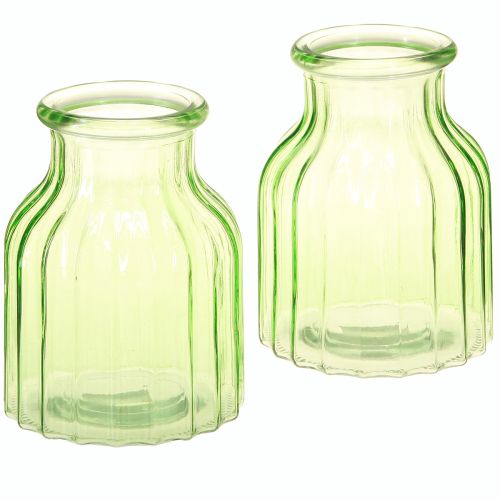 daiktų Gėlių vazos žalia stiklo dekoracija retro Ø11cm H14,5cm 2vnt
