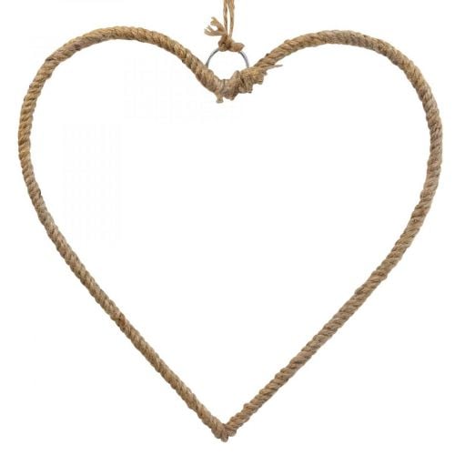 Boho stiliaus, širdies metalinis žiedas dekoratyvinis žiedas džiuto kaspinas P33cm 3vnt