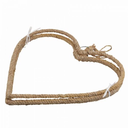 Floristik24 Boho stiliaus, širdies metalinis žiedas dekoratyvinis žiedas džiuto kaspinas P33cm 3vnt
