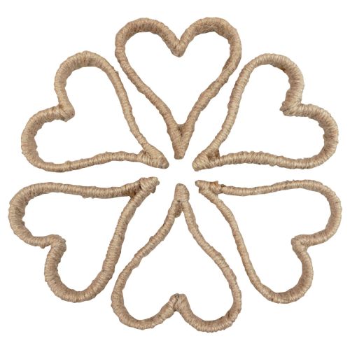 Floristik24 Boho stiliaus širdies metalinis žiedas dekoratyvinis žiedas džiuto kaspinas 11cm 6vnt