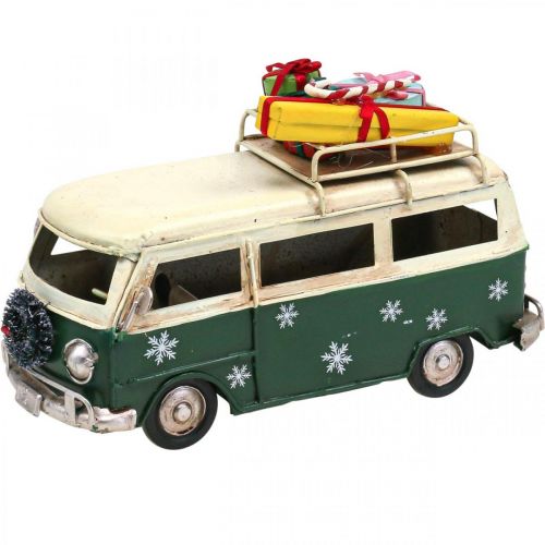 Floristik24 Kalėdų puošmena automobilis Kalėdinis autobusiukas senovinis autobusas žalias 17cm