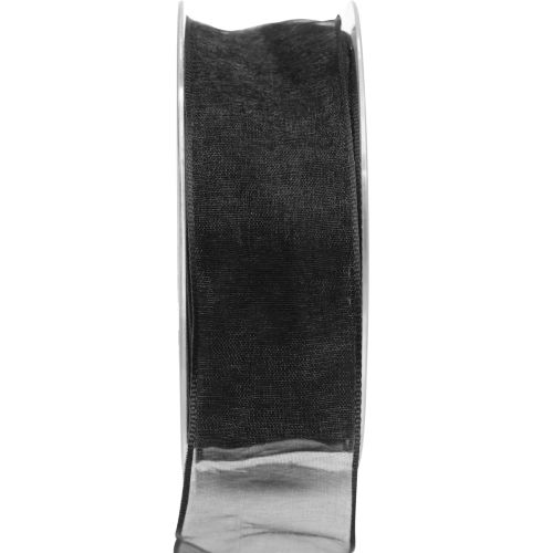Floristik24 Šifono juostelė organza juostelė organza juoda 40mm 20m