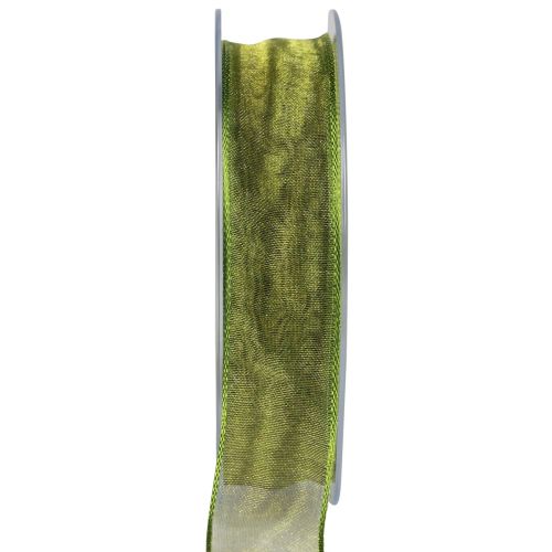 Floristik24 Šifoninė juostelė organzos juostelė dekoratyvinė juostelė organza žalia 25mm 20m