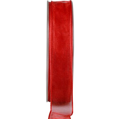 Floristik24 Šifono juostelė organzos juostelė dekoratyvinė juostelė organza raudona 25mm 20m