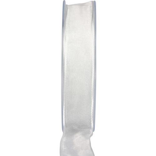 Floristik24 Šifono juostelė organza juostelė dekoratyvinė juostelė organza balta 25mm 20m