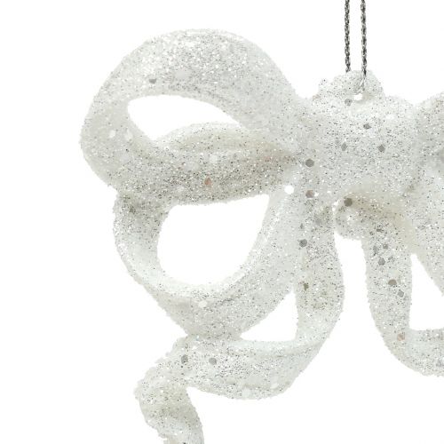 Floristik24 Eglutės puošimo kilpa 9cm su blizgučiais baltais 12vnt