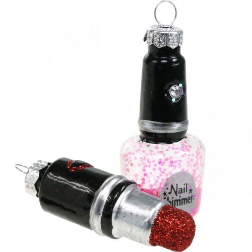 Floristik24 Eglutės puošmena Beauty &amp; Glamour, stiklinis pakabukas kosmetikos mišinys H5,5–7cm tikras stiklas 6vnt.