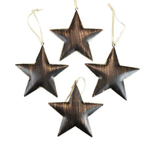 Floristik24 Eglutės dekoracijos dekoratyvinės žvaigždės metalas juodas auksas Ø11cm 4vnt