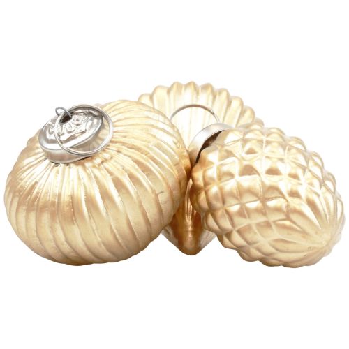 Floristik24 Eglutės papuošimai stiklo aukso papuošimai vintage Ø4-6cm rinkinys 3 vnt